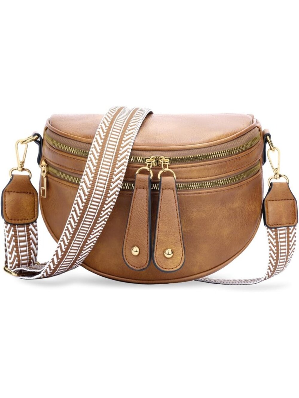 Women's Brown Vegan Leather Trendy Fanny Pack Crossbody Sling Bag Zip Pockets